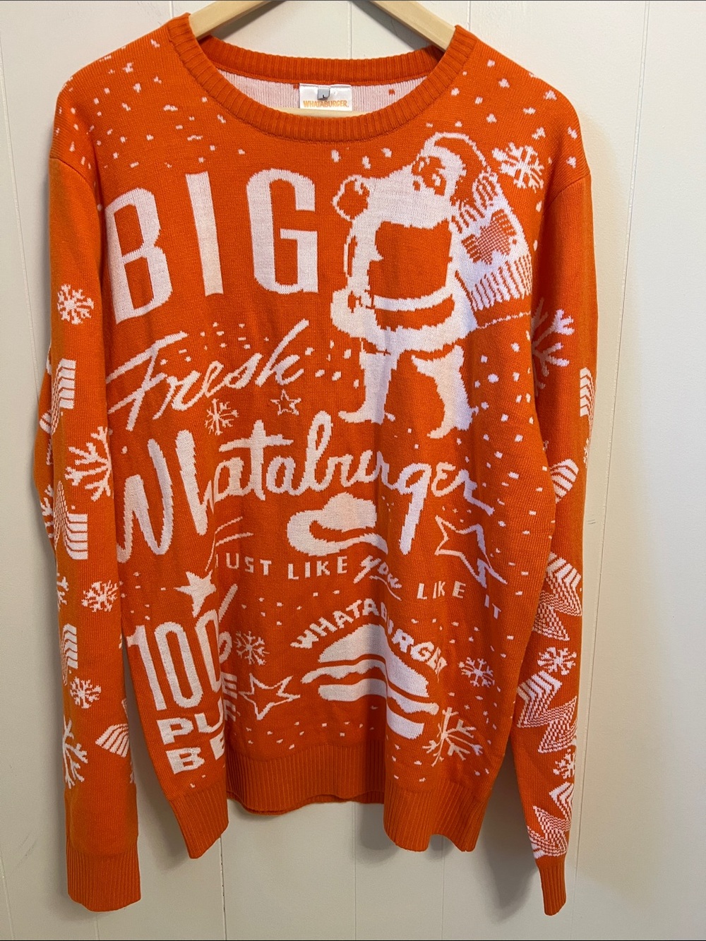 RARE Whataburger 2019 Ugly Christmas Sweater Orange White Festive Unisex LARGE